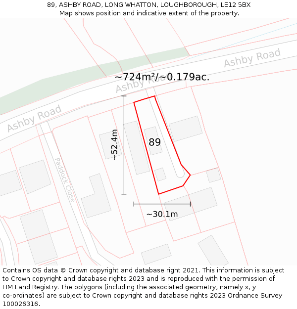 89, ASHBY ROAD, LONG WHATTON, LOUGHBOROUGH, LE12 5BX: Plot and title map
