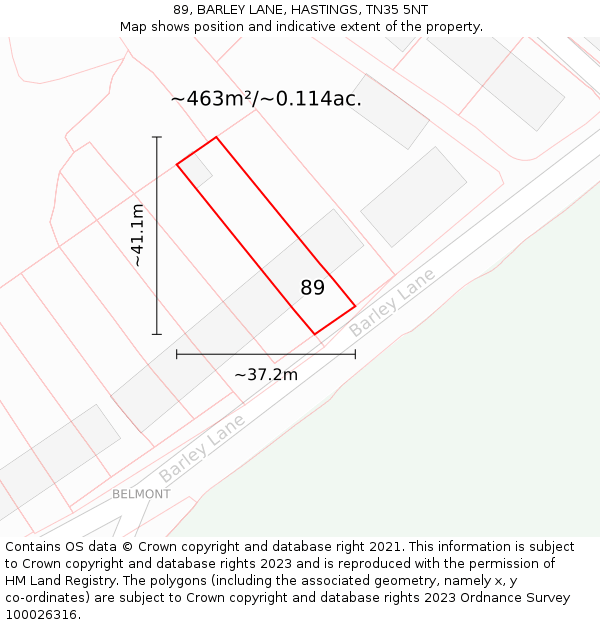 89, BARLEY LANE, HASTINGS, TN35 5NT: Plot and title map