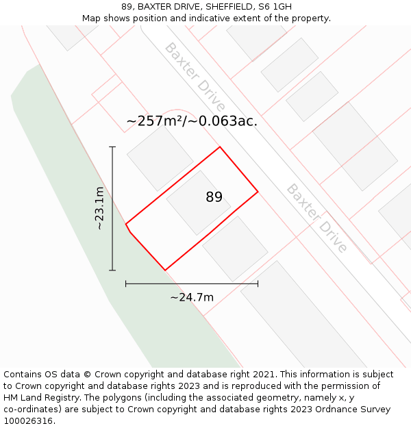 89, BAXTER DRIVE, SHEFFIELD, S6 1GH: Plot and title map