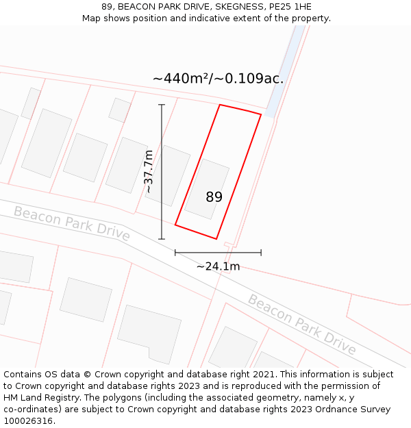 89, BEACON PARK DRIVE, SKEGNESS, PE25 1HE: Plot and title map