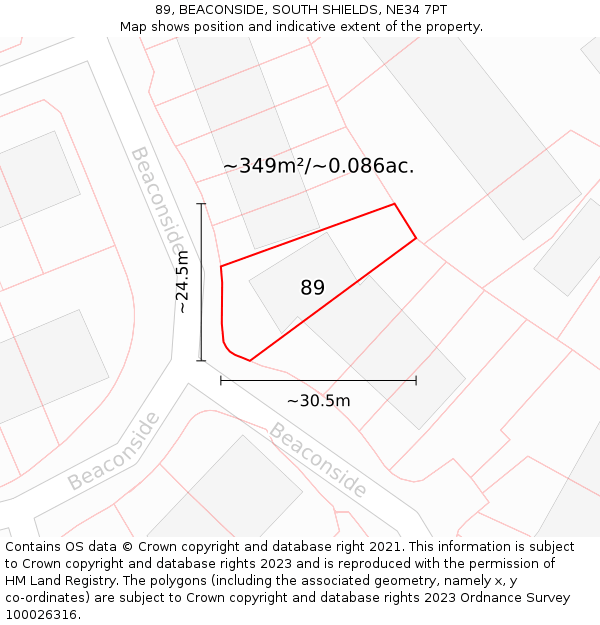 89, BEACONSIDE, SOUTH SHIELDS, NE34 7PT: Plot and title map