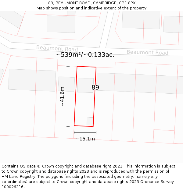 89, BEAUMONT ROAD, CAMBRIDGE, CB1 8PX: Plot and title map