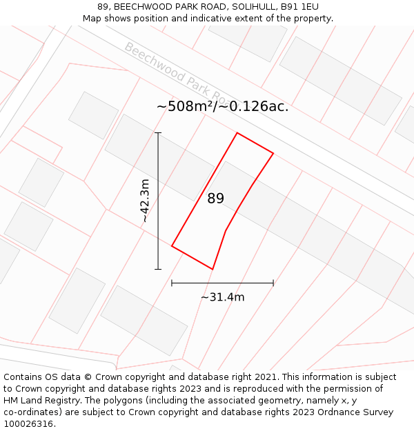 89, BEECHWOOD PARK ROAD, SOLIHULL, B91 1EU: Plot and title map