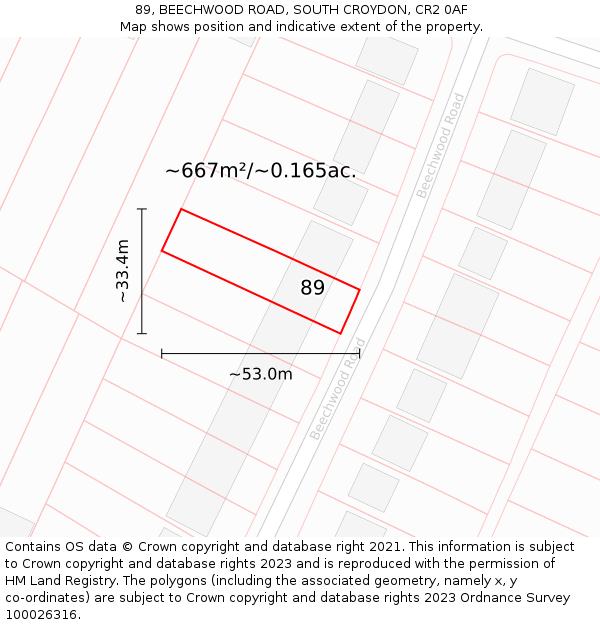 89, BEECHWOOD ROAD, SOUTH CROYDON, CR2 0AF: Plot and title map