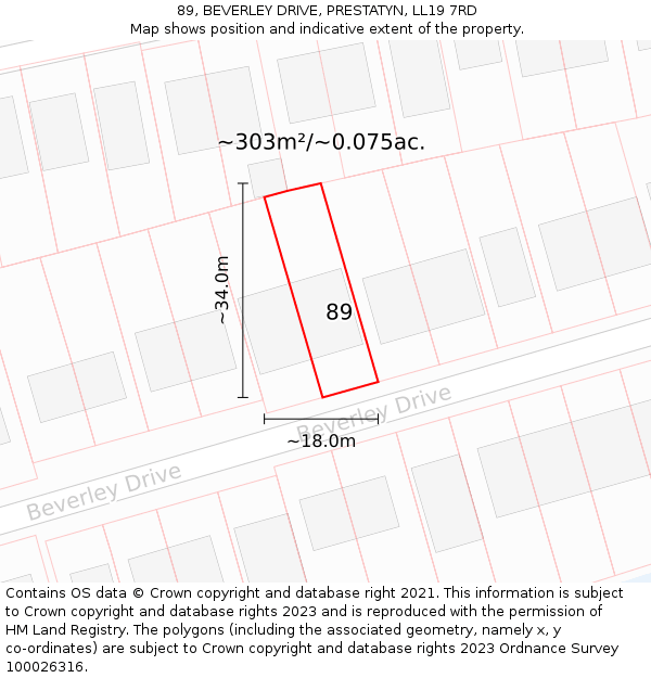 89, BEVERLEY DRIVE, PRESTATYN, LL19 7RD: Plot and title map