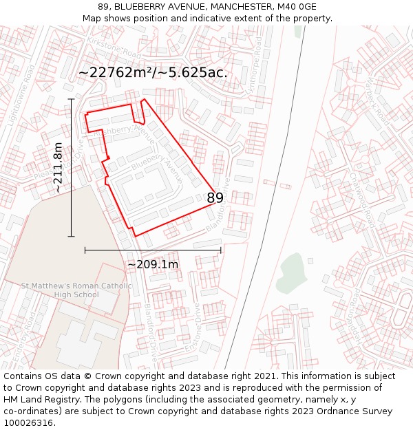 89, BLUEBERRY AVENUE, MANCHESTER, M40 0GE: Plot and title map