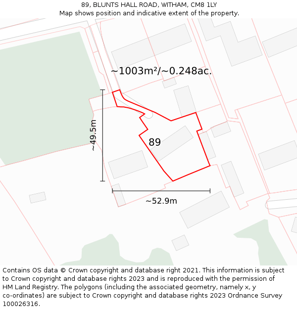89, BLUNTS HALL ROAD, WITHAM, CM8 1LY: Plot and title map