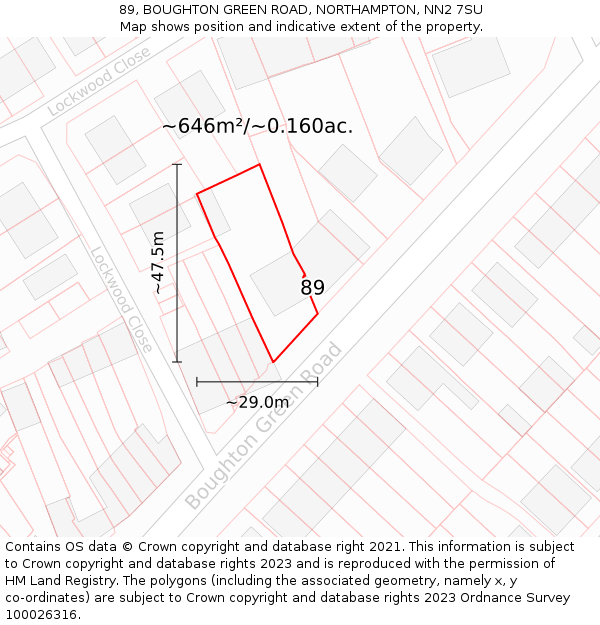 89, BOUGHTON GREEN ROAD, NORTHAMPTON, NN2 7SU: Plot and title map