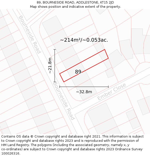 89, BOURNESIDE ROAD, ADDLESTONE, KT15 2JD: Plot and title map