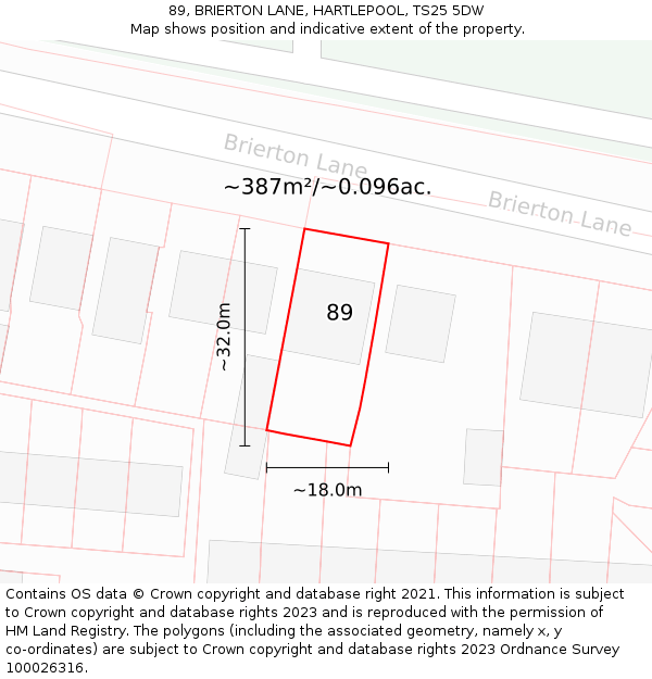 89, BRIERTON LANE, HARTLEPOOL, TS25 5DW: Plot and title map