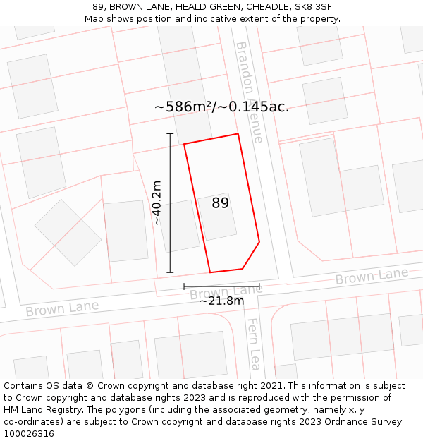 89, BROWN LANE, HEALD GREEN, CHEADLE, SK8 3SF: Plot and title map