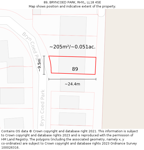 89, BRYNCOED PARK, RHYL, LL18 4SE: Plot and title map