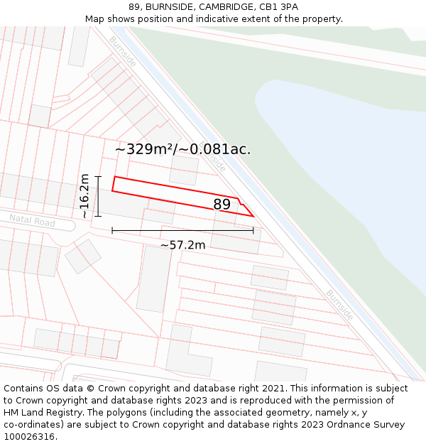 89, BURNSIDE, CAMBRIDGE, CB1 3PA: Plot and title map