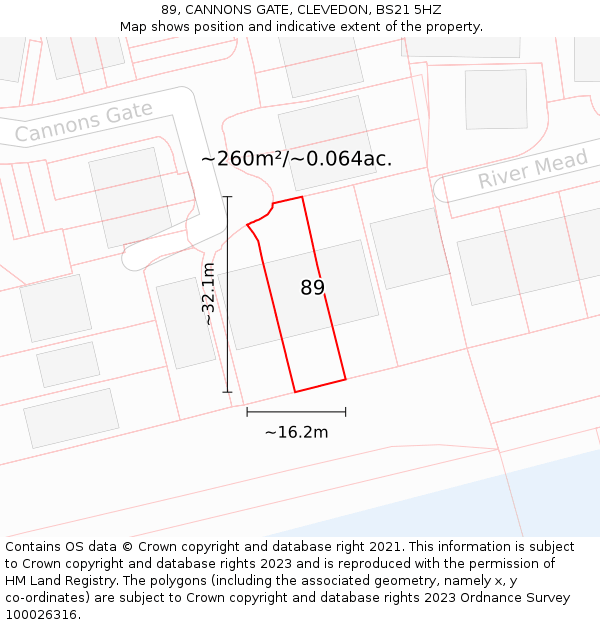 89, CANNONS GATE, CLEVEDON, BS21 5HZ: Plot and title map