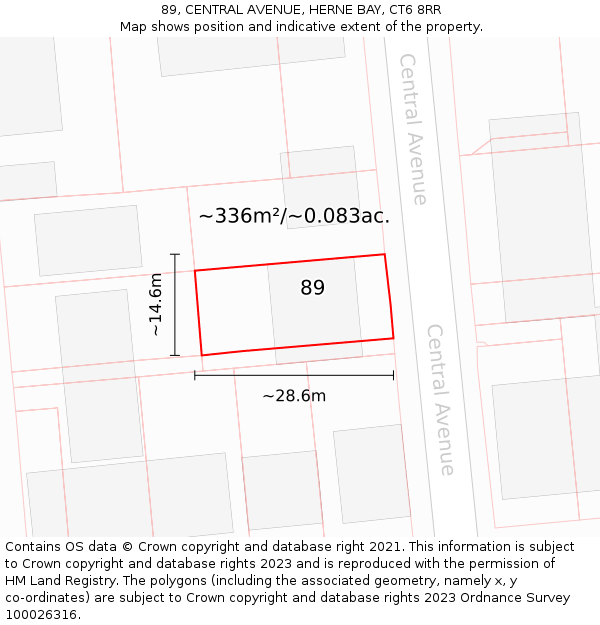 89, CENTRAL AVENUE, HERNE BAY, CT6 8RR: Plot and title map