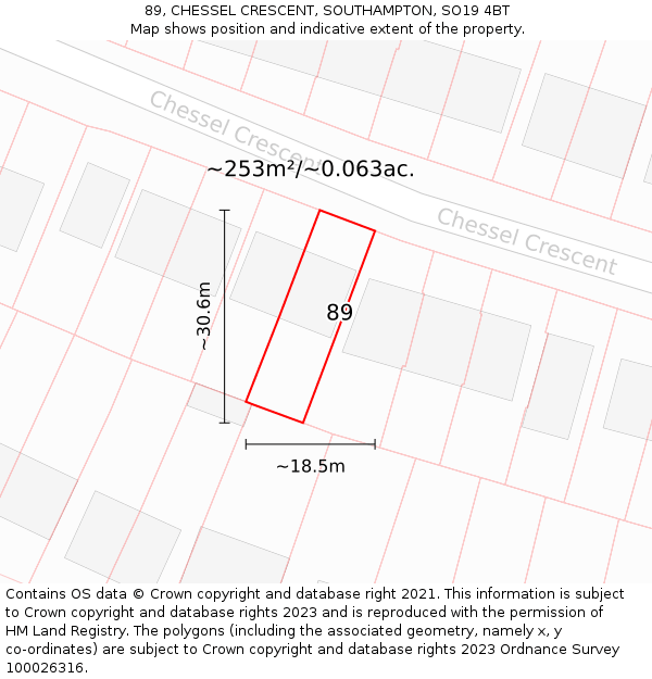 89, CHESSEL CRESCENT, SOUTHAMPTON, SO19 4BT: Plot and title map