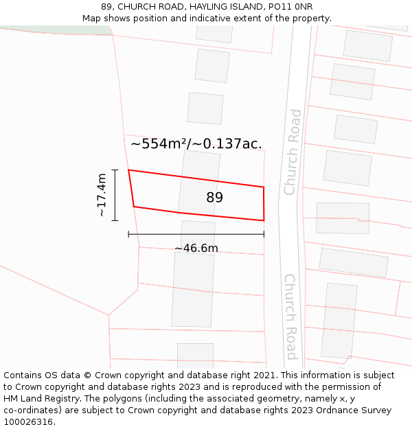 89, CHURCH ROAD, HAYLING ISLAND, PO11 0NR: Plot and title map