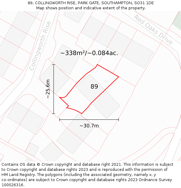 89, COLLINGWORTH RISE, PARK GATE, SOUTHAMPTON, SO31 1DE: Plot and title map