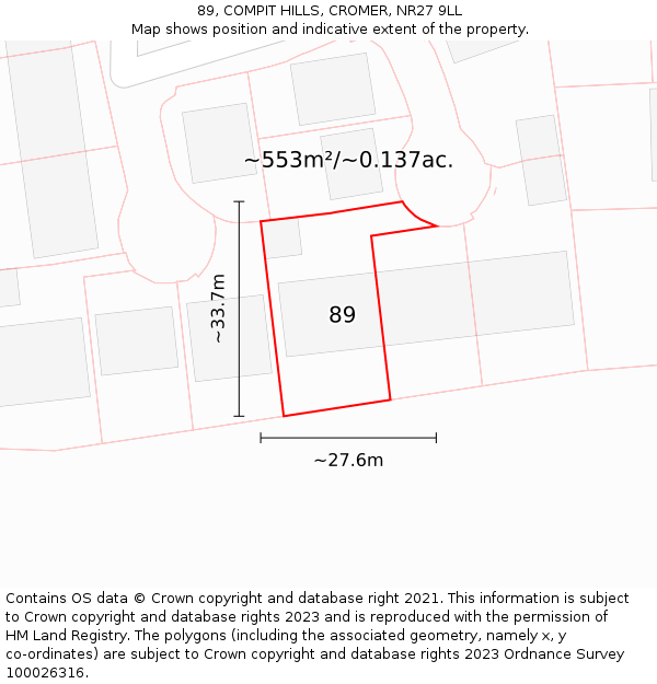 89, COMPIT HILLS, CROMER, NR27 9LL: Plot and title map