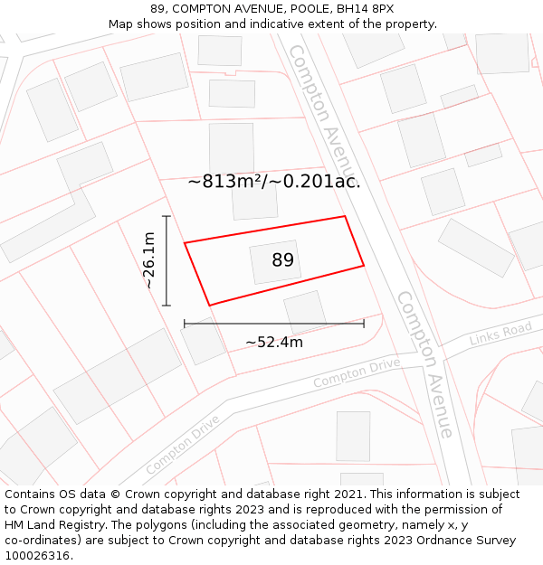 89, COMPTON AVENUE, POOLE, BH14 8PX: Plot and title map