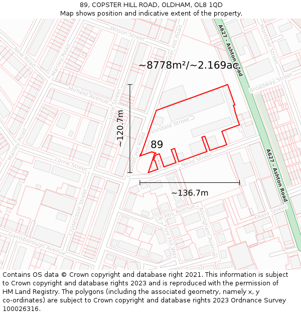 89, COPSTER HILL ROAD, OLDHAM, OL8 1QD: Plot and title map