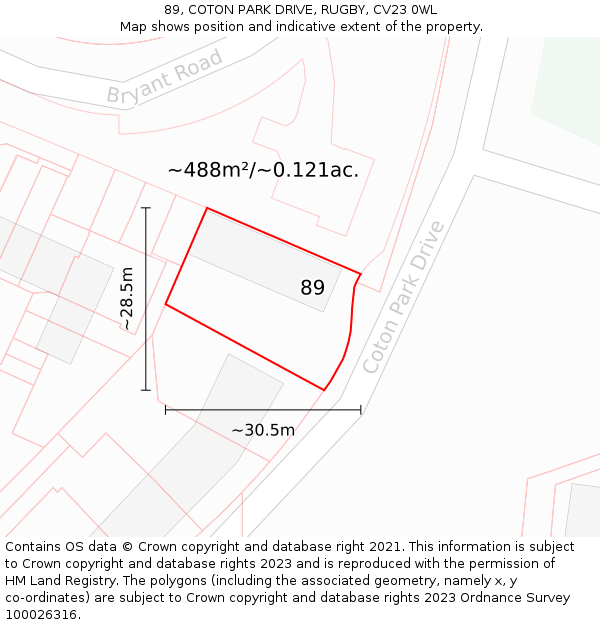 89, COTON PARK DRIVE, RUGBY, CV23 0WL: Plot and title map