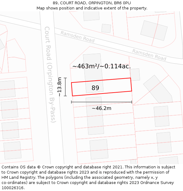 89, COURT ROAD, ORPINGTON, BR6 0PU: Plot and title map
