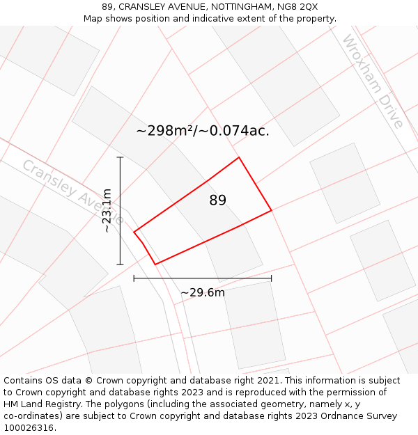 89, CRANSLEY AVENUE, NOTTINGHAM, NG8 2QX: Plot and title map