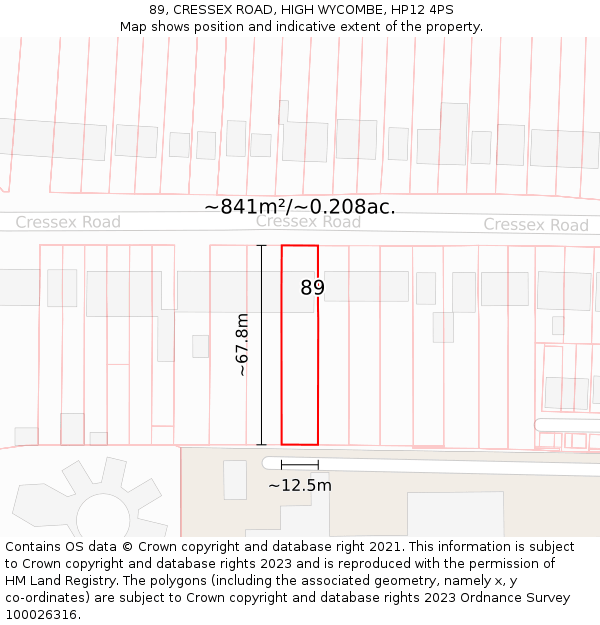 89, CRESSEX ROAD, HIGH WYCOMBE, HP12 4PS: Plot and title map