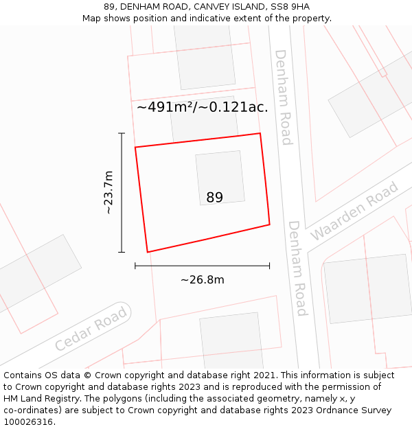 89, DENHAM ROAD, CANVEY ISLAND, SS8 9HA: Plot and title map