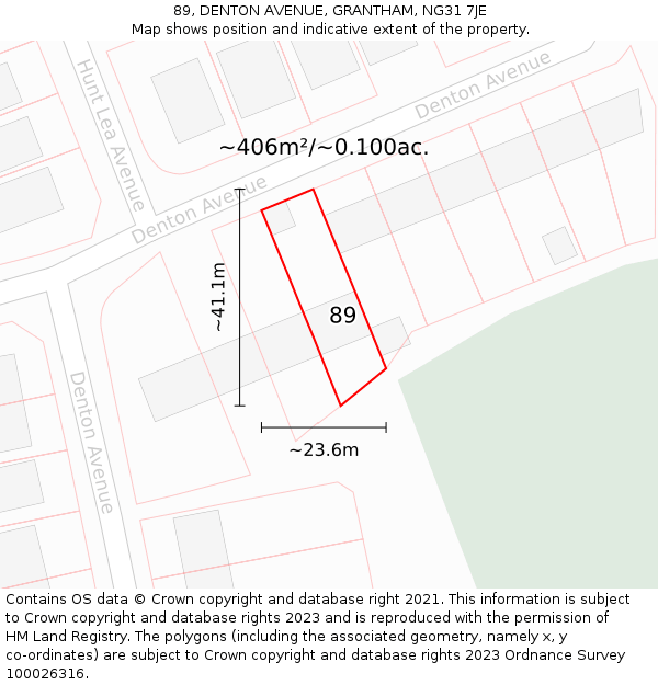 89, DENTON AVENUE, GRANTHAM, NG31 7JE: Plot and title map