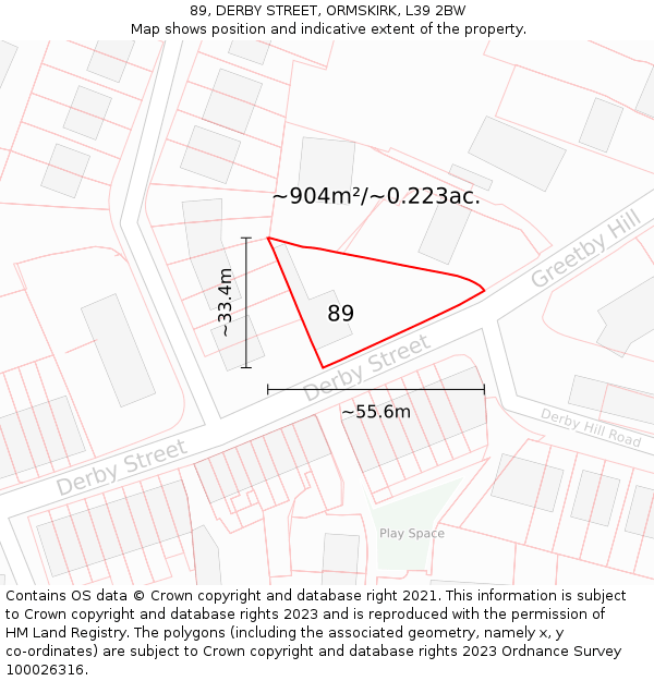 89, DERBY STREET, ORMSKIRK, L39 2BW: Plot and title map