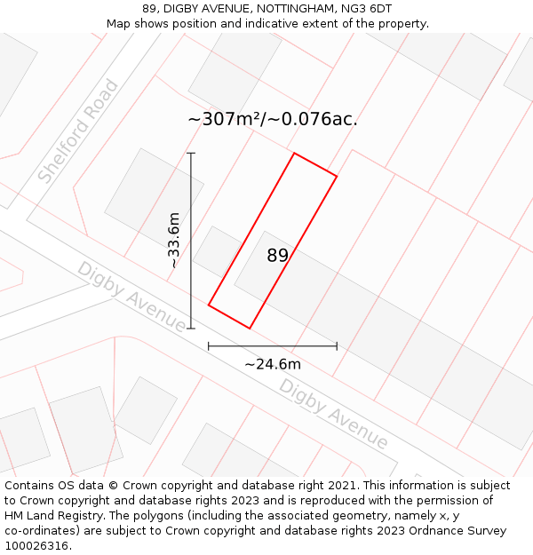 89, DIGBY AVENUE, NOTTINGHAM, NG3 6DT: Plot and title map