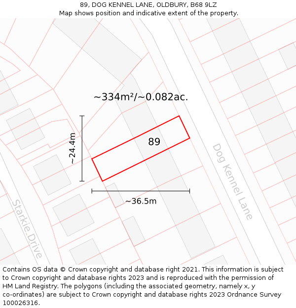 89, DOG KENNEL LANE, OLDBURY, B68 9LZ: Plot and title map