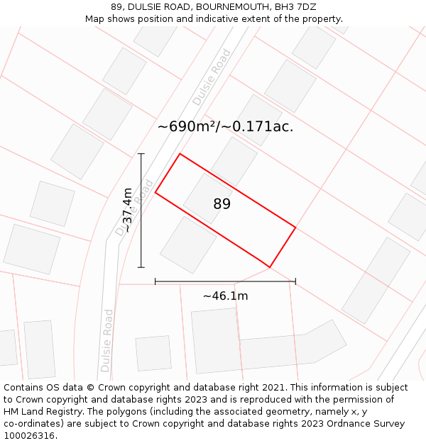 89, DULSIE ROAD, BOURNEMOUTH, BH3 7DZ: Plot and title map