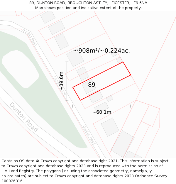 89, DUNTON ROAD, BROUGHTON ASTLEY, LEICESTER, LE9 6NA: Plot and title map