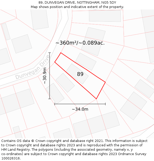 89, DUNVEGAN DRIVE, NOTTINGHAM, NG5 5DY: Plot and title map