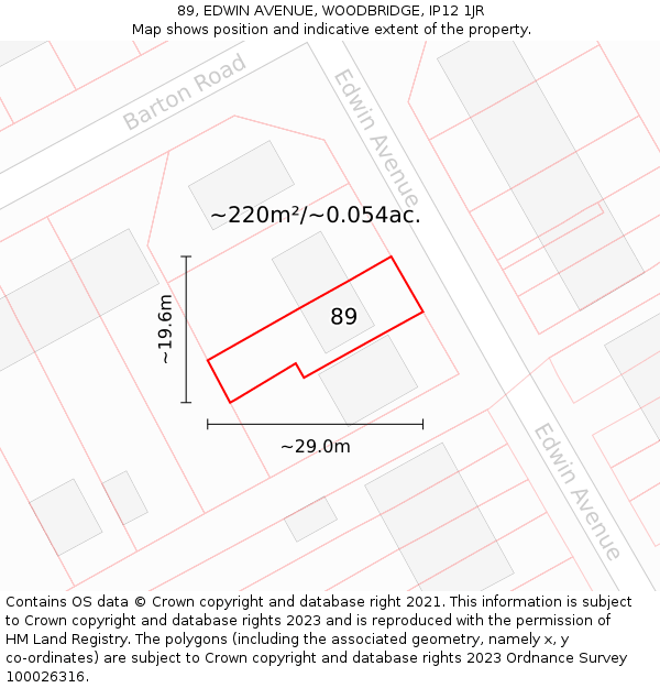 89, EDWIN AVENUE, WOODBRIDGE, IP12 1JR: Plot and title map