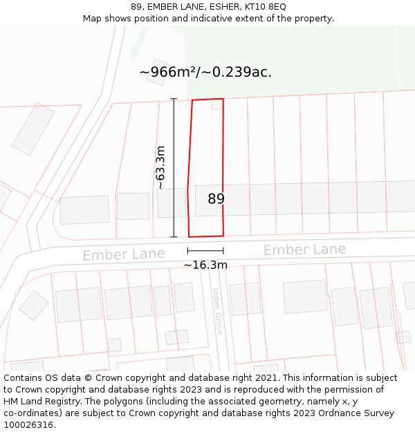 89, EMBER LANE, ESHER, KT10 8EQ: Plot and title map