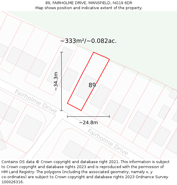 89, FAIRHOLME DRIVE, MANSFIELD, NG19 6DR: Plot and title map