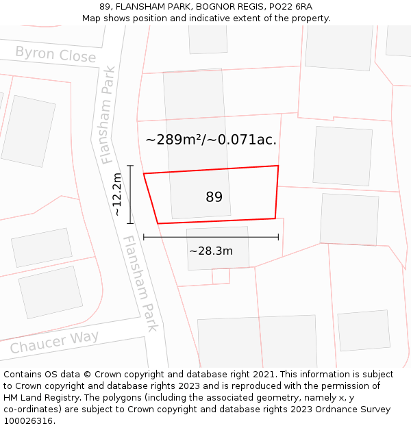 89, FLANSHAM PARK, BOGNOR REGIS, PO22 6RA: Plot and title map