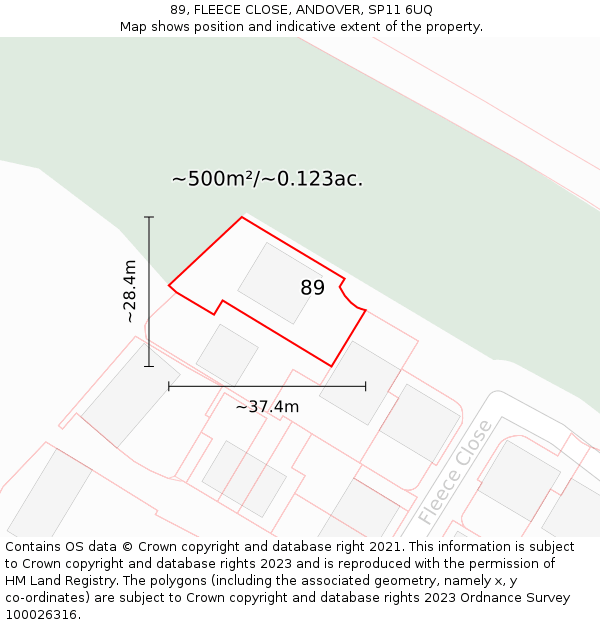 89, FLEECE CLOSE, ANDOVER, SP11 6UQ: Plot and title map