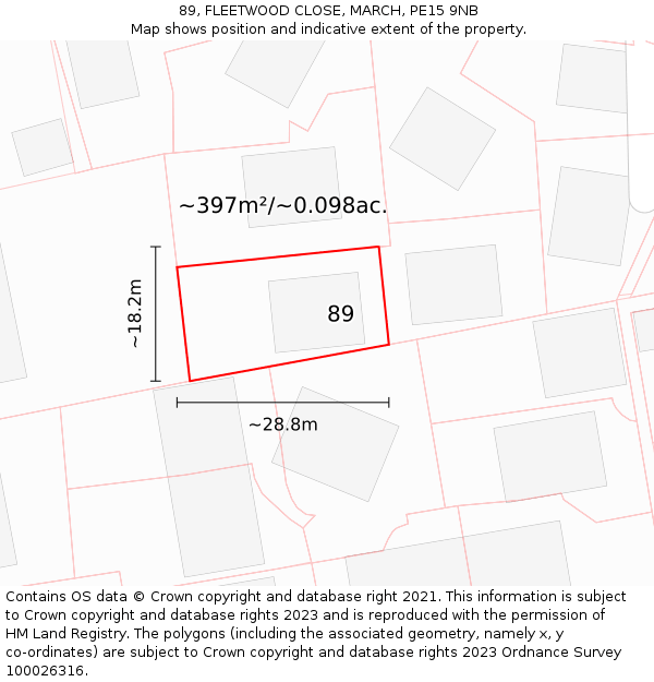 89, FLEETWOOD CLOSE, MARCH, PE15 9NB: Plot and title map