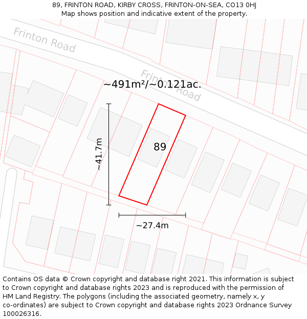 89, FRINTON ROAD, KIRBY CROSS, FRINTON-ON-SEA, CO13 0HJ: Plot and title map