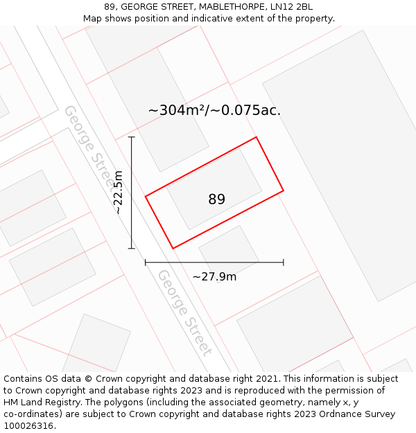 89, GEORGE STREET, MABLETHORPE, LN12 2BL: Plot and title map