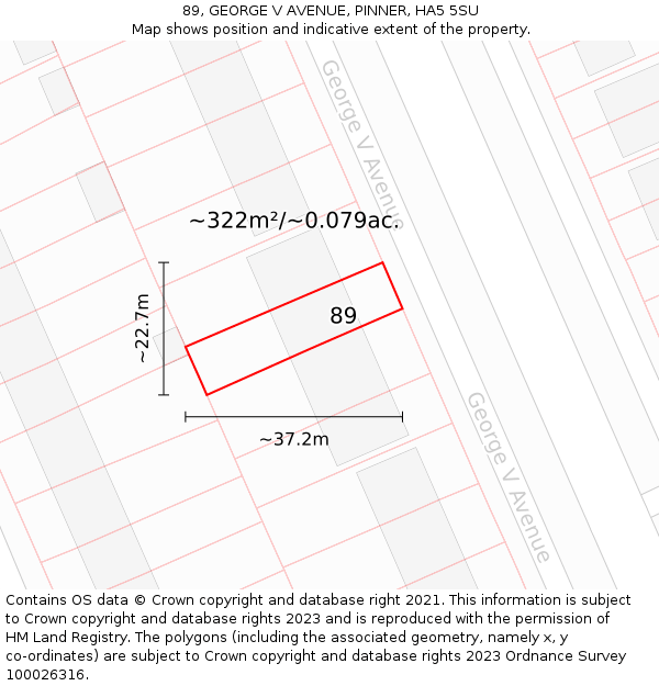 89, GEORGE V AVENUE, PINNER, HA5 5SU: Plot and title map