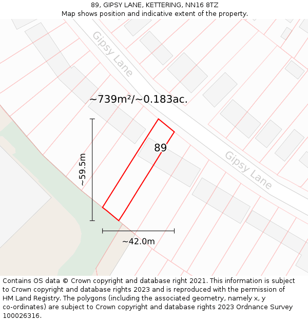 89, GIPSY LANE, KETTERING, NN16 8TZ: Plot and title map