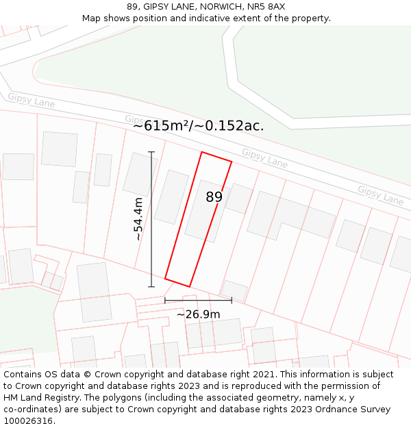 89, GIPSY LANE, NORWICH, NR5 8AX: Plot and title map