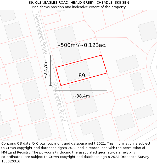 89, GLENEAGLES ROAD, HEALD GREEN, CHEADLE, SK8 3EN: Plot and title map