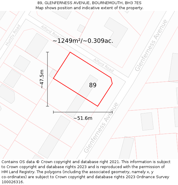 89, GLENFERNESS AVENUE, BOURNEMOUTH, BH3 7ES: Plot and title map